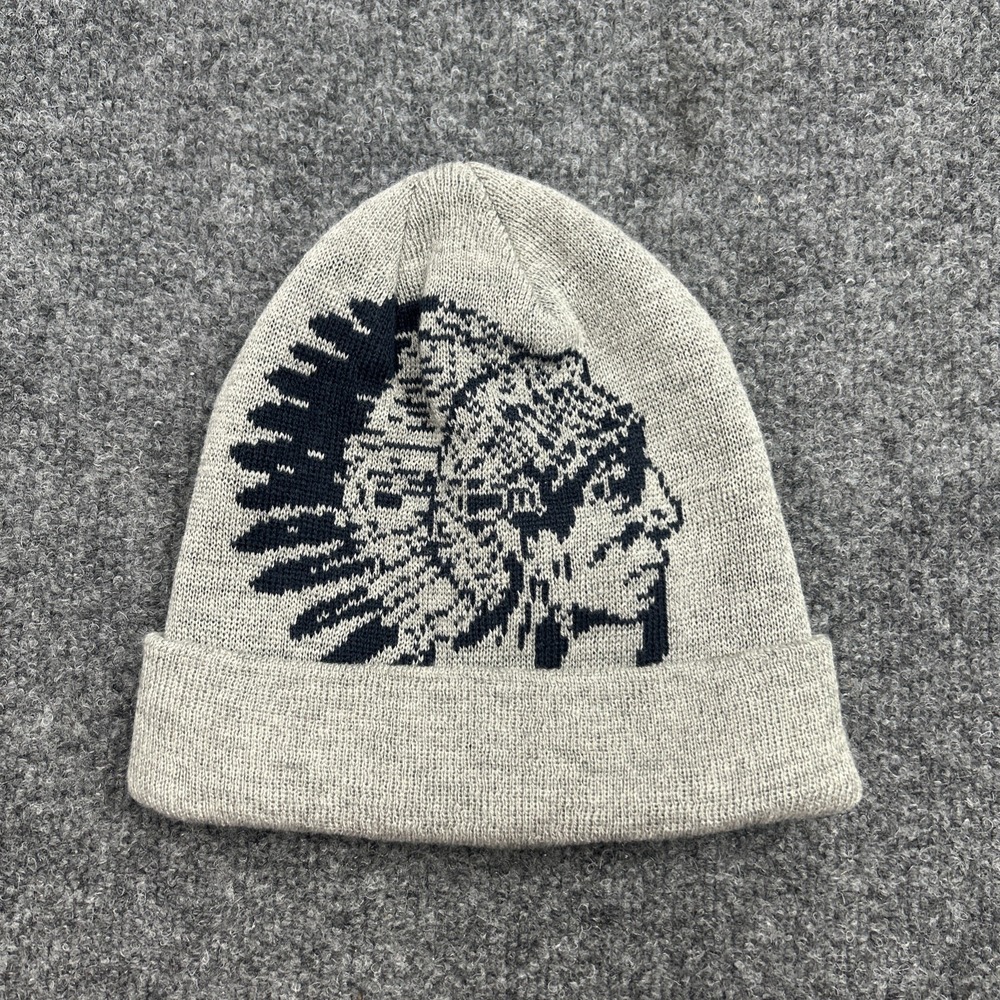 Hustle Gang Beanie Hat Gray Navy Indian Chief Logo Knit Cap 231-9802 NEW